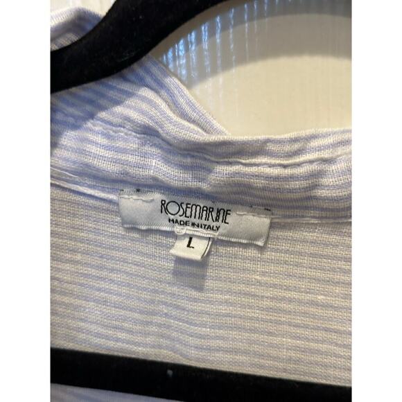 Rosemarine Women's Blue White 100% Linen Striped Pattern Button Down Size Large - Picture 3 of 6